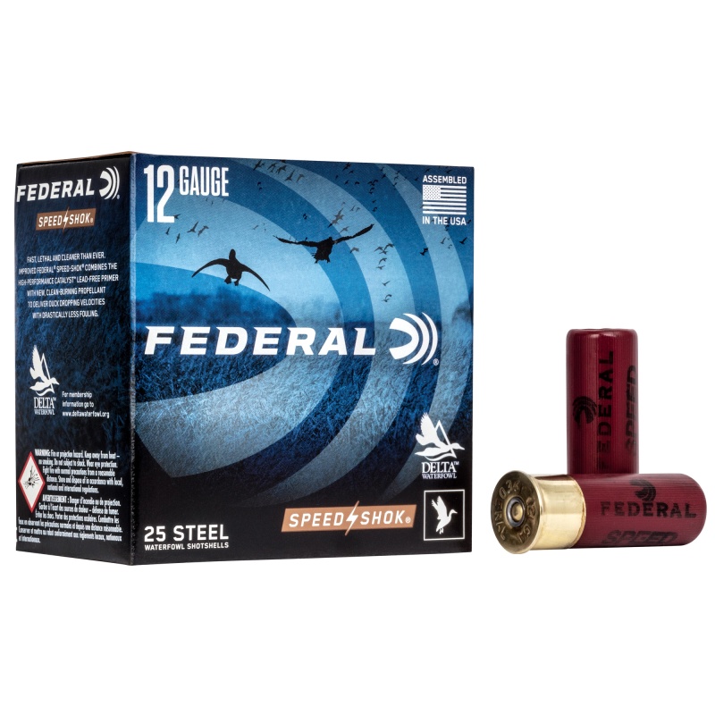 Federal, Speed-Shok, Lead Free, 12 Gauge 2.75", #4, 1 1/8 Oz, Steel Shot, 25 Round Box, California Certified Nonlead Ammunition