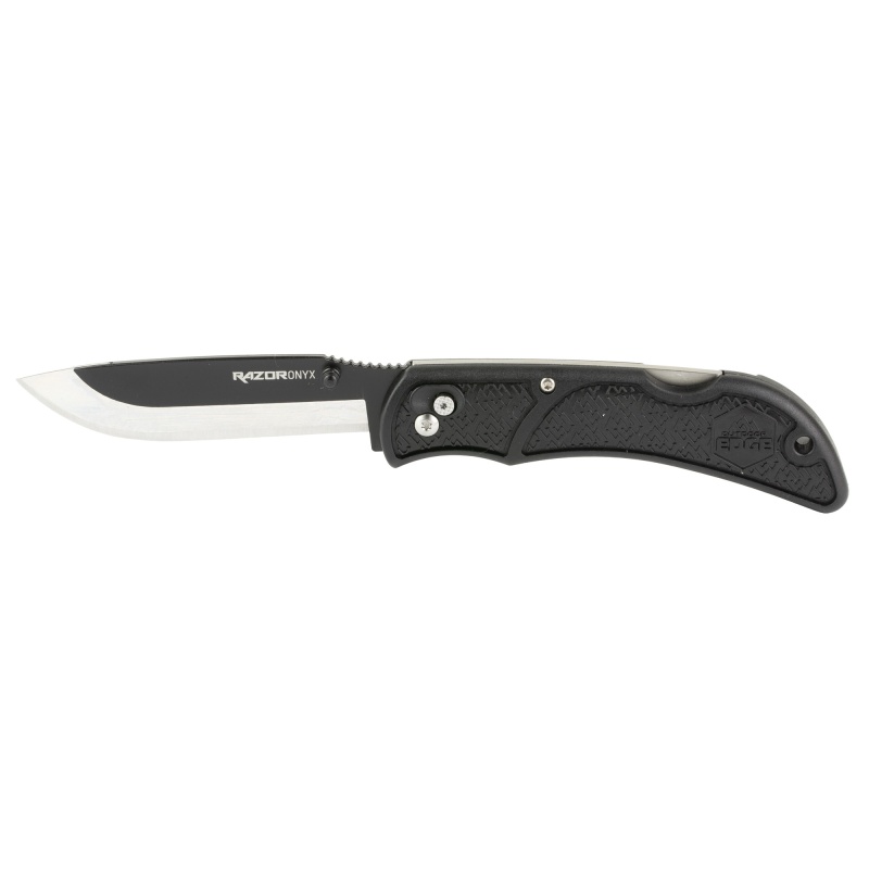 Outdoor Edge, Razor Onyx, Folding Knife, Plain Edge, 3.5" Blade Length, Includes (3) Drop Point Blades, Matte Finish, Black Grivory Scales