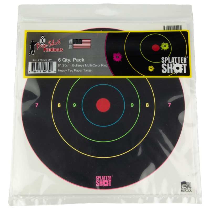 Pro-Shot Products, Bullseye Target, 8" Bullseye, Adhesive Target, 6 Pack, Multi Color Rings