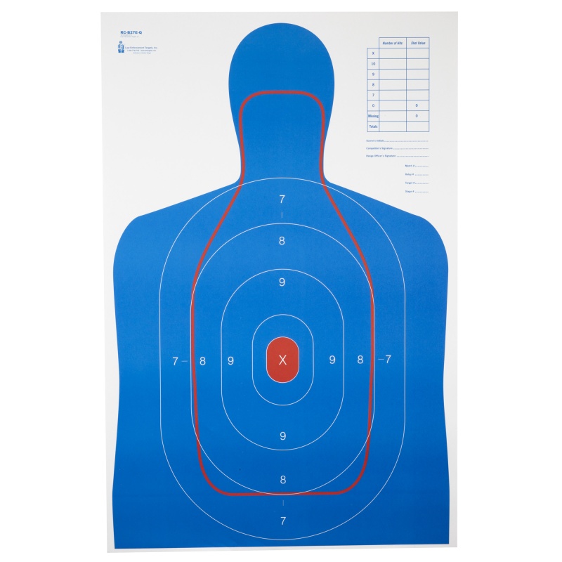 Action Target, Rc-B27e-Q, B-27E And Fbi Q Combination Target, Blue/Red, 23"X35", 100 Per Box