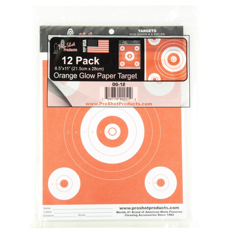 Pro-Shot Products, Bullseye Target, 6" Bullseye, 8.5"X 11", 12 Pack, Orange/White