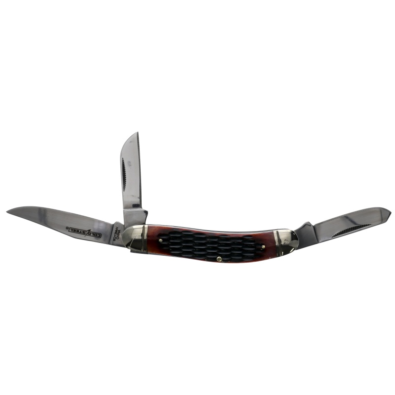 Cold Steel, Gentleman's Stockman, Folding Knife, 3 Blade, 2.5" Clip Point, 2.1" Spey Blade, 2" Sheepsfoot Blade, 6.25" Overall Length, 8Cr13mov Blade Steel, Plain Edge, Satin Finish, Silver, Jigged Bone Handle, Slip Joint