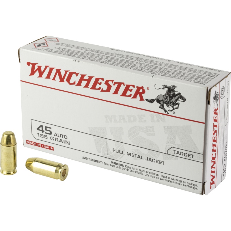 Winchester Ammunition, Usa White Box, 45 Acp, 185 Grain, Full Metal Jacket, 50 Round Box