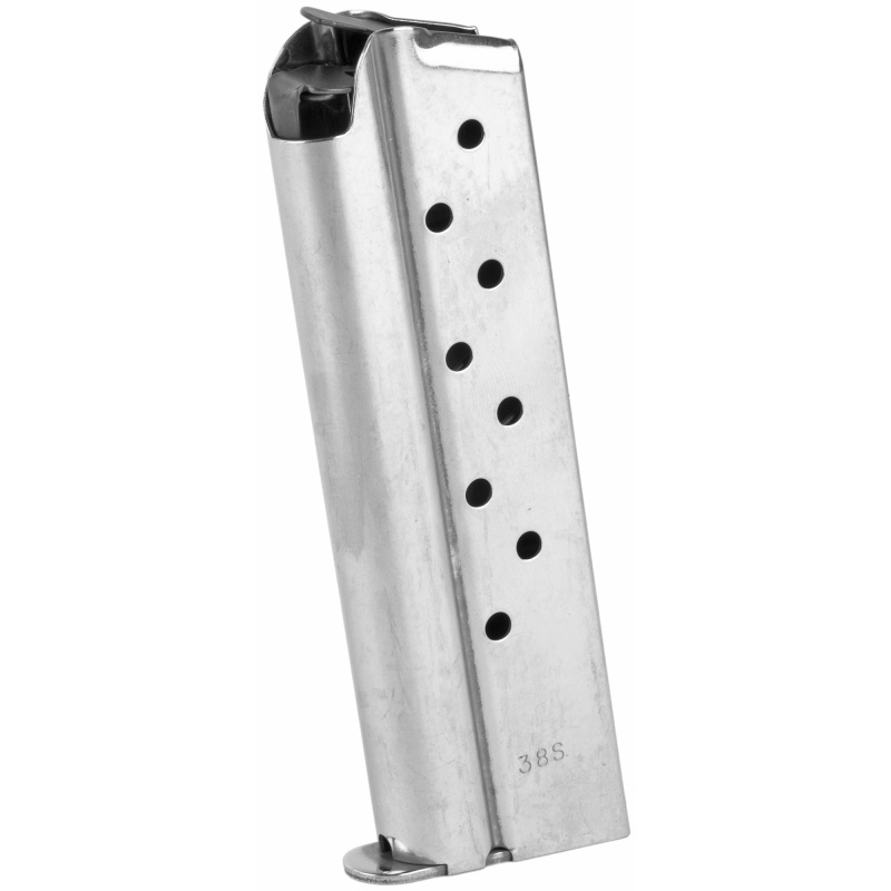 Ed Brown, Magazine, 38 Super, 9 Rounds, Fits 1911, Includes 1 Thick And 1 Thin Base Pad, Stainless, Silver