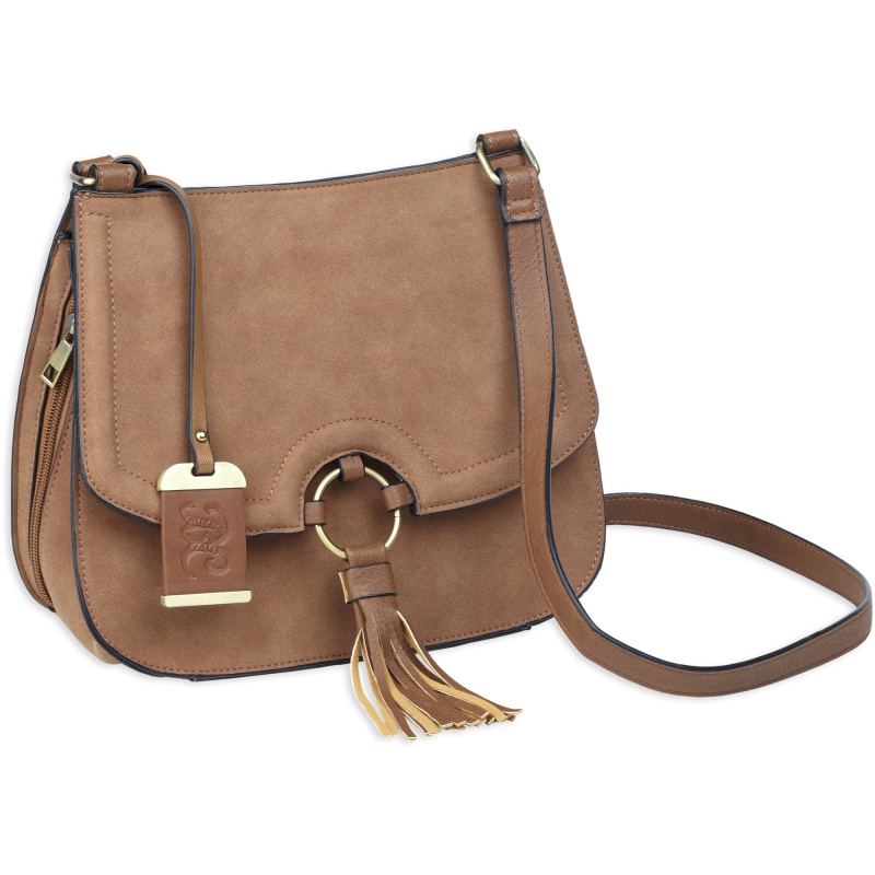 Bulldog Cases, Cross Body Purse Holster, Fist Most Small Autos, Camel Brown, Leather