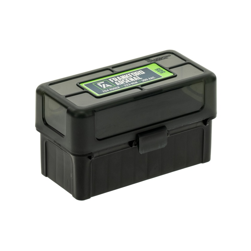 Frankford Arsenal, Hinge-Top Ammo Box, 505, 50 Rounds, Fits 17 Remington, .222 Remington And 223 Remington, Smoke Gray, Plastic
