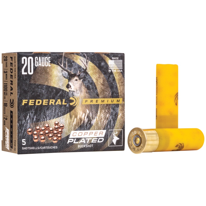 Federal, Premium, Vital Shok, 20 Gauge 3", 2 Buck, 1 1/4 Oz, Buckshot, 18 Pellets, 5 Round Box