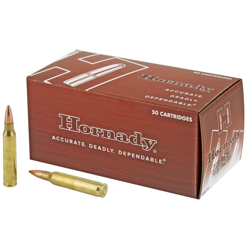 Hornady Custom .223 Remington 55 Grain FMJ, 50 Round Box