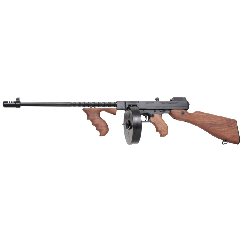 Auto Ordnance, 1927A1 Deluxe, Semi-Automatic Rifle, 45Acp, 18" Barrel, Blued Finish, Black, Walnut Stock, Adjustable Sights, 100 Rounds, 1 Drum Magazine, Carry Case