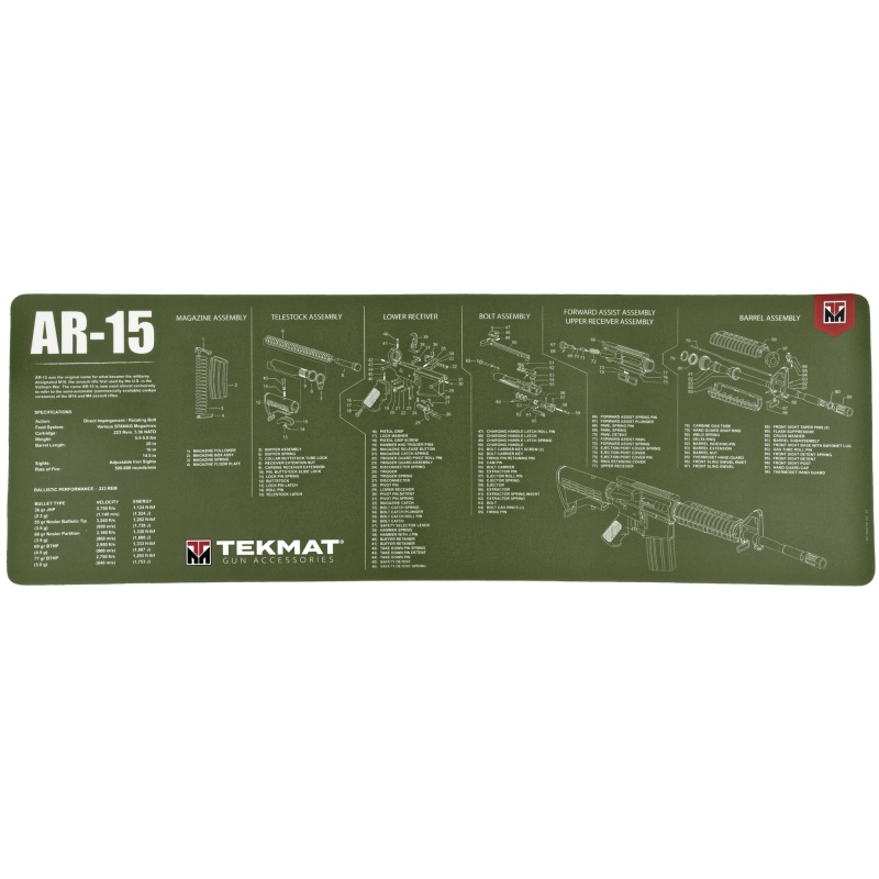 Tekmat, Long Gun, Ar-15, Cleaning Mat, Thermoplastic Surface Protects Gun From Scratching, 1/8" Thick, 12"X36", Tube Packaging, Olive Drab Green