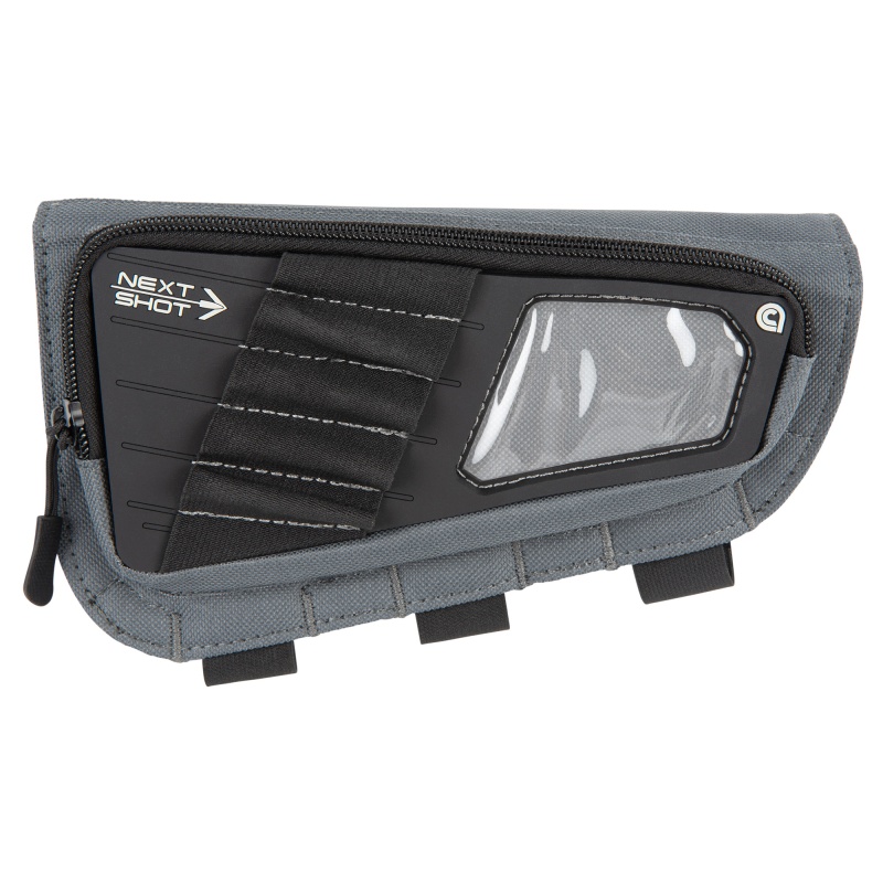 Allen Company, Next Shot, Cody Buttstock Pouch, Black And Gray, Holds Up To (4) .223-300 Winchester Magnum Rifle Cartridges, Clear Plastic Window