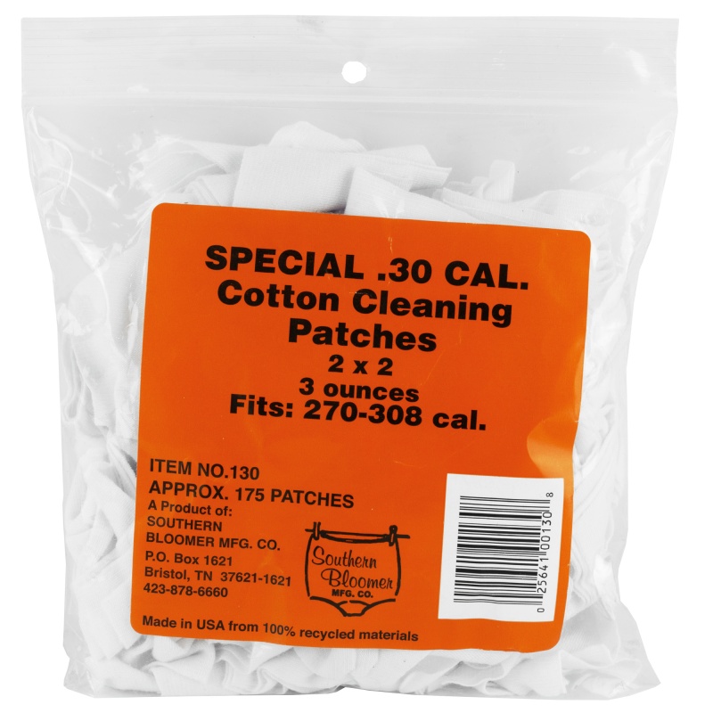 Southern Bloomer Cotton Patch, 2" x 2" for 30 Caliber, 130 per Bag