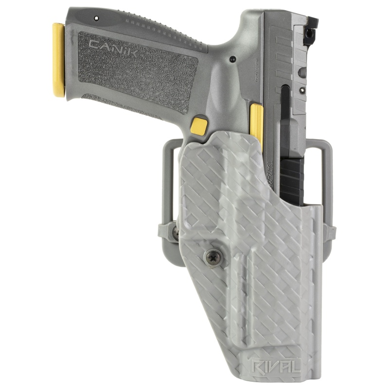 Canik, Sfx Rival, Striker Fire, Semi-Automatic Pistol, Full Size, Polymer Frame Pistol, 9Mm, 5" Barrel, Matte Finish, Canik Gray W/Gold Accents, 18 Rounds, 2 Magazines, Includes Mecanik Mo2 Optic