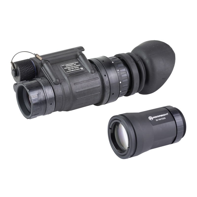 Armasight, Pvs-14 Gen 3 White Phosphor, Night Vision Monocle, Matte Finish, Black, 1800+ Fom Elbit Yh Iit, Manual Gain, 3X Magnifier Lens, Sacrificial Window, J-Arm Mount, Skullcrusher Head Mount Assembly, Soft Carrying Case