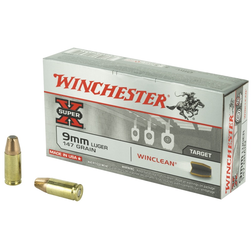 Winchester Super X Winclean 9mm 147 Grain Ammunition, 50 Round Box
