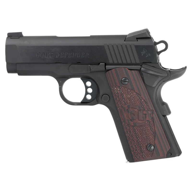 Colt's Manufacturing, Defender, Compact 1911, Semi-Automatic, Metal Frame Pistol, 45Acp, 3" Barrel, Alloy, Blued Finish, G10 Grips, Novak Nights Sights, 7 Rounds, 1 Magazine