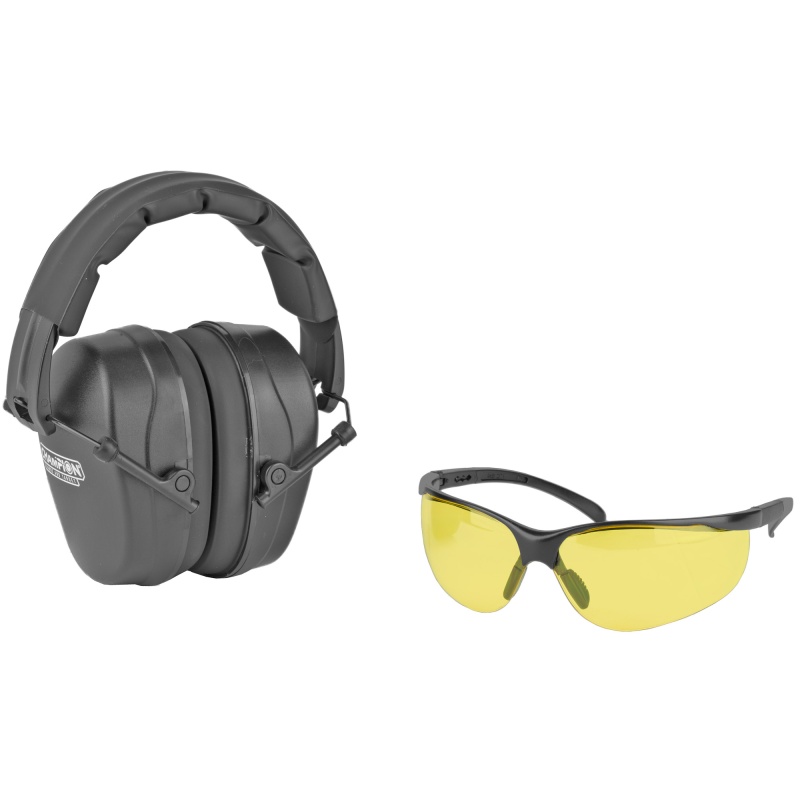 Champion Traps & Targets, Shooting Combo Kit, Black Passive Earmuff, Amber Lens