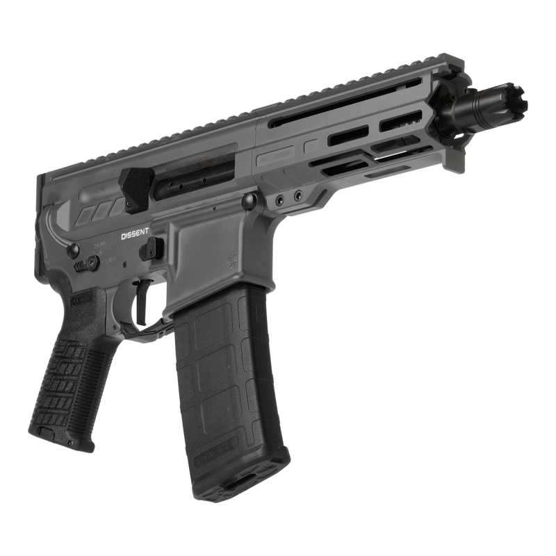 Cmmg, Dissent Mk4, Semi-Automatic Pistol, 300 Blackout, 6.5" Barrel, Cerakote Finish, Tungsten, Cmmg Zeroed Linear Compensator, 5.5" Free Float M-Lok Handguard, Zeroed Pistol Grip, 1913 Picatinny Rail End Cap, Manual Safety, 30 Rounds, 2 Magazines