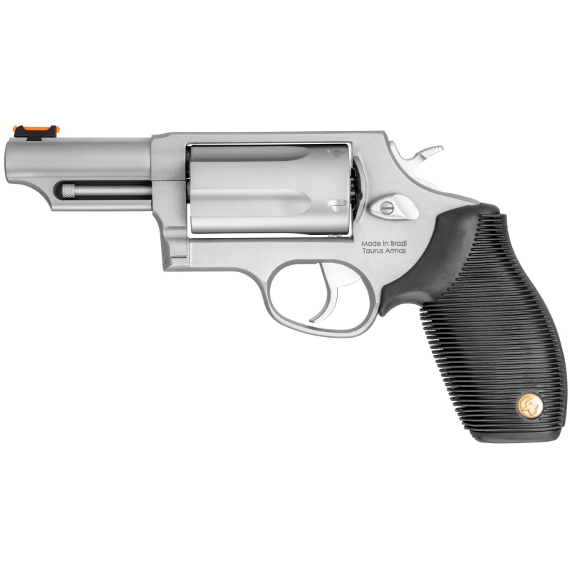 Taurus Usa, Judge, Double Action, Metal Frame Revolver, Large Frame, 45 Colt/410 Bore, 3" Barrel, 2.5" Chamber, Stainless Steel, Matte Finish, Silver, Rubber Grips, Fiber Optic Front Sight, 5 Rounds