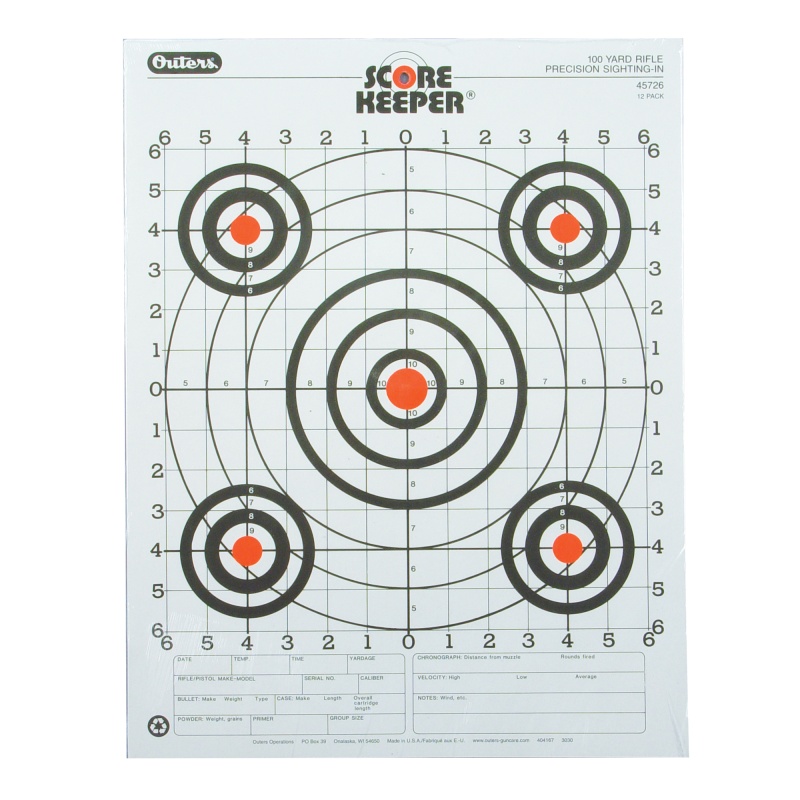 Champion Traps & Targets, Orange Bullseye Scorekeeper Target, 100 Yard Rifle Sight-In, 12 Pack