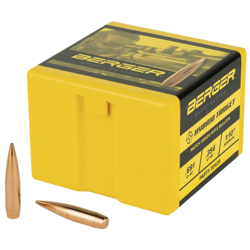 Berger Bullets, Hybrid Target, .308 Diameter, 30 Caliber, 215 Grain, Hollow Point Boat Tail, 100 Count