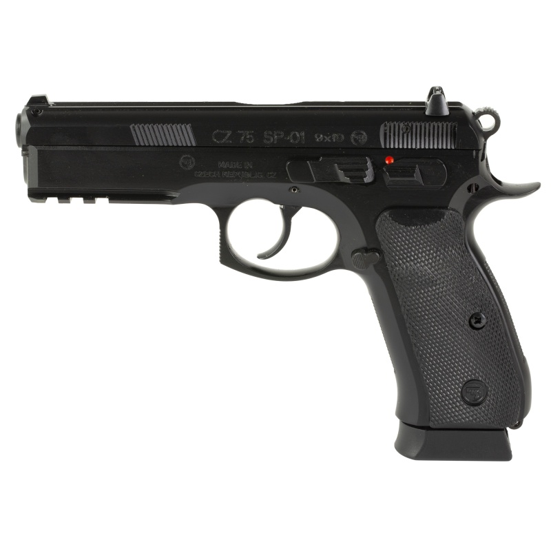 Cz, 75 Sp-01, Double Action/Single Action, Semi-Automatic, Metal Frame Pistol, Full Size, 9Mm, 4.6" Barrel, Steel, Polycoat Finish, Black, Black Rubber Grips, Fixed Sights, Manual Safety, 19 Rounds, 2 Magazine