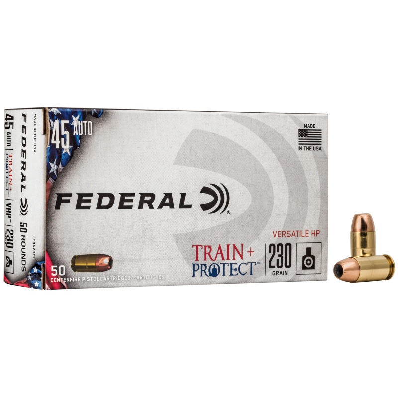 Federal, Train & Protect, 45 Acp, 230 Grain, Versatile Hollow Point, 50 Round Box