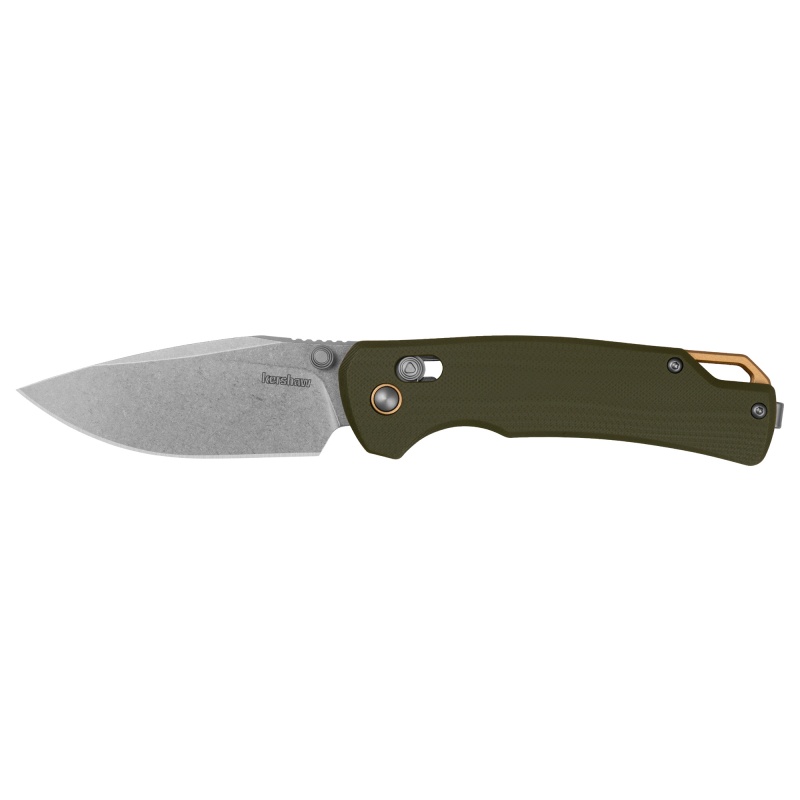 Kershaw, Proximal, Folding Knife, 3.15" Drop Point Blade, D2 Blade Steel, 7.55" Overall Length, Steel Stonewash Finish Blade, Plain Edge, G10 Handle, Olive Drab Green, Thumb Stud/Pocket Clip
