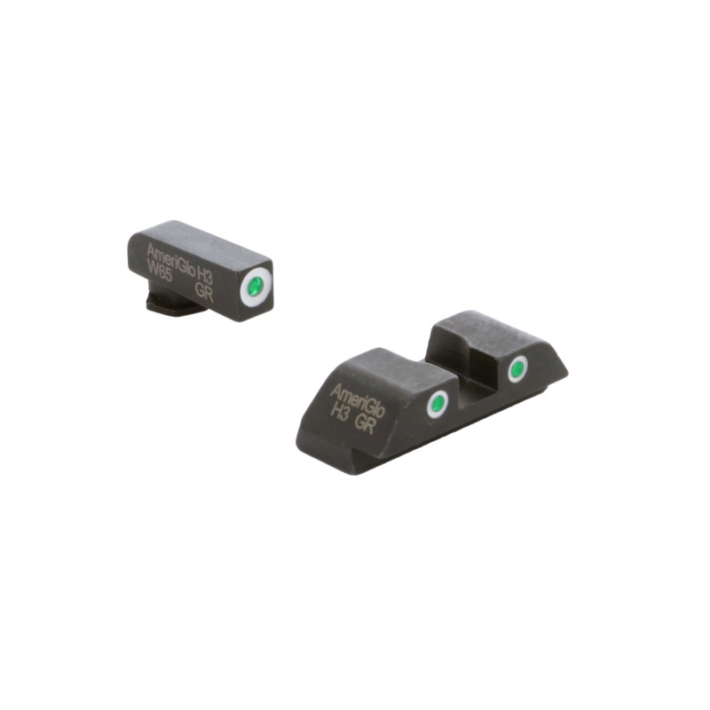 Ameriglo, Classic Sight Set, 3-Dot, Night Sight, Fits Glock Gen 5 9/40, Green Front With White Outline, Green With White Outline Rear, Matte Finish, Black