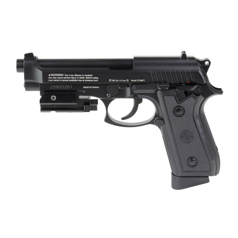 Crosman, P1 Air Pistol, .177 Bb, 400 Feet Per Second, Steel, Black, Co2 Powered, Full Or Semi-Auto, Blowback, Fixed Blade Front Sight, Red Laser Sight, 20 Rounds, 1 Magazine