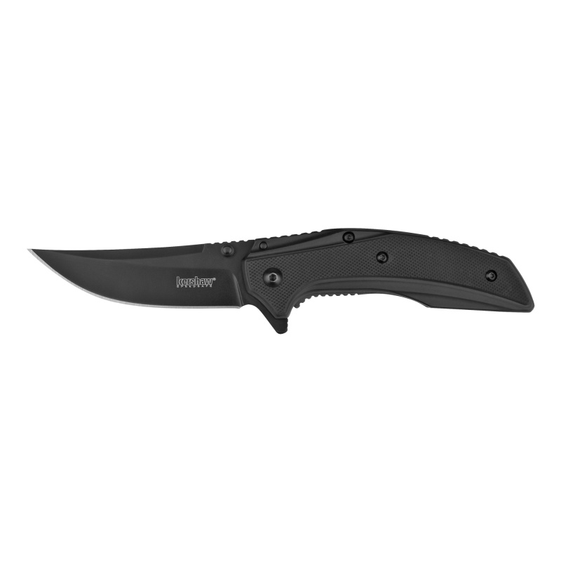 Kershaw, Ouright-Black, Folding Knife, Plain Edge, Trailing Point, 3" Blade, Black Pvd Finish, Sandvix 8Cr13mov, Black Stainless Steel Handle With G10 Overlay, Speedsafe, Flipper, Frame Lock, Tip-Down Carry