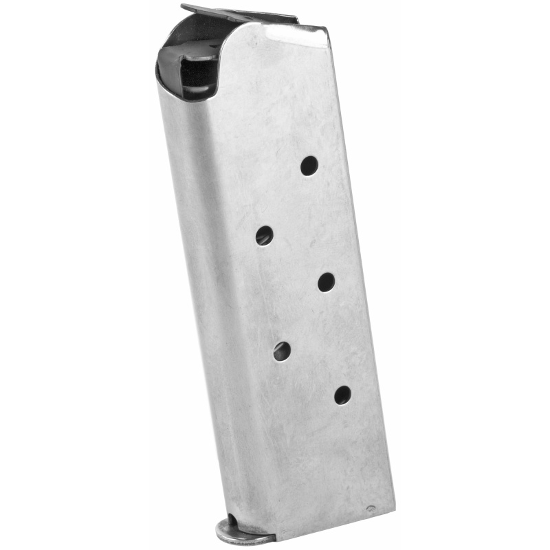 Ed Brown, Magazine, 45Acp, 7 Rounds, Fits 1911 Officer's Model, Includes 1 Thick And 1 Thin Base Pad, Stainless, Silver