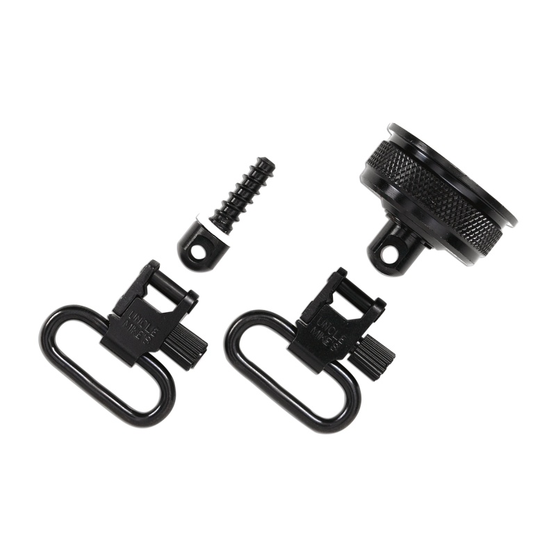 Uncle Mike's, Qd Mag Cap & Wood Screw Swivel, 1", Fits Remington 870, Black, With External Ratchet