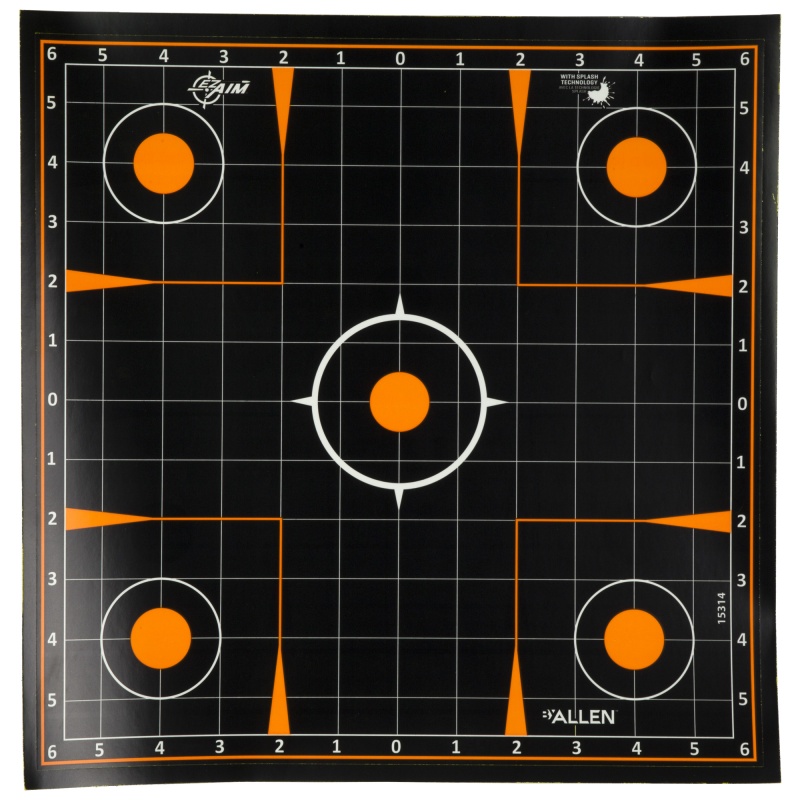 Allen Company, Ez Aim Adhesive, Sight-In Grid, 12" Square, 10 Pack, Black/Orange