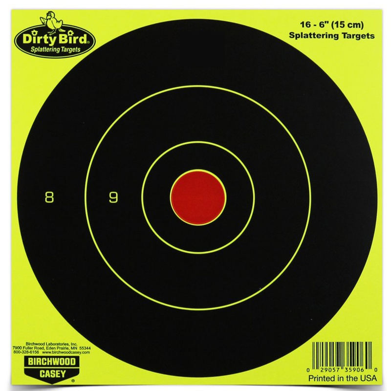 Birchwood Casey, Dirty Bird Target, Round Bullseye, 6", 16 Targets, Yellow