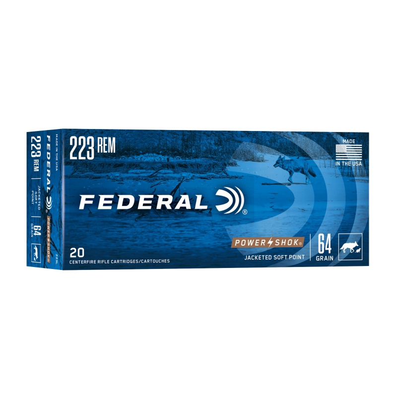 Federal, Powershok, 223 Remington, 64 Grain, Soft Point, 20 Round Box
