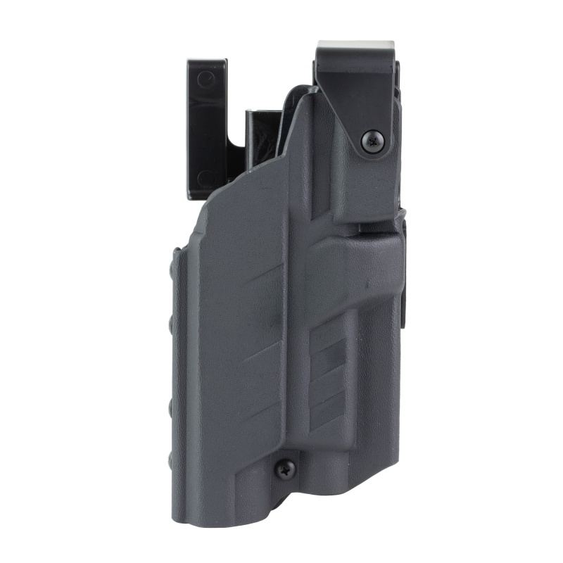 Blackpoint Tactical, Slick Dity Light Holster With Hood, Outside Waistband Duty Holster, Fits Glock 19/45 With Light, Right Hand, Kydex Construction, Black, Includes (3)-Shims And Drop Offset Mount