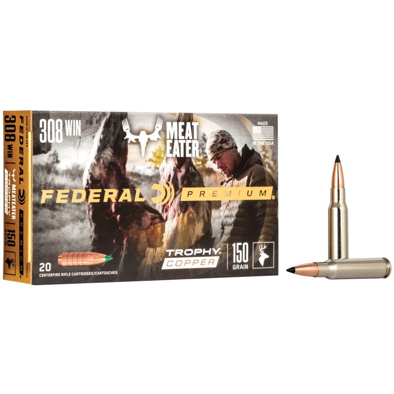 Federal, Premium, 308 Win, 150 Grain, Trophy Copper, Lead Free, 20 Round Box, California Certified Nonlead Ammunition