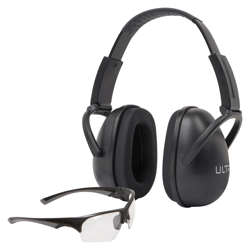 Allen Company, Ultrx Hearing And Eye Combo, Sound Blocker Earmuff, Nrr 23Db, Black, Impact Resistant Shooting Glasses, Clear, Ansi Z87.1+