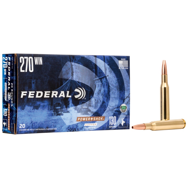 Federal, Powershok, 270 Win, 130 Grain, Copper, Lead Free, 20 Round Box, California Certified Nonlead Ammunition
