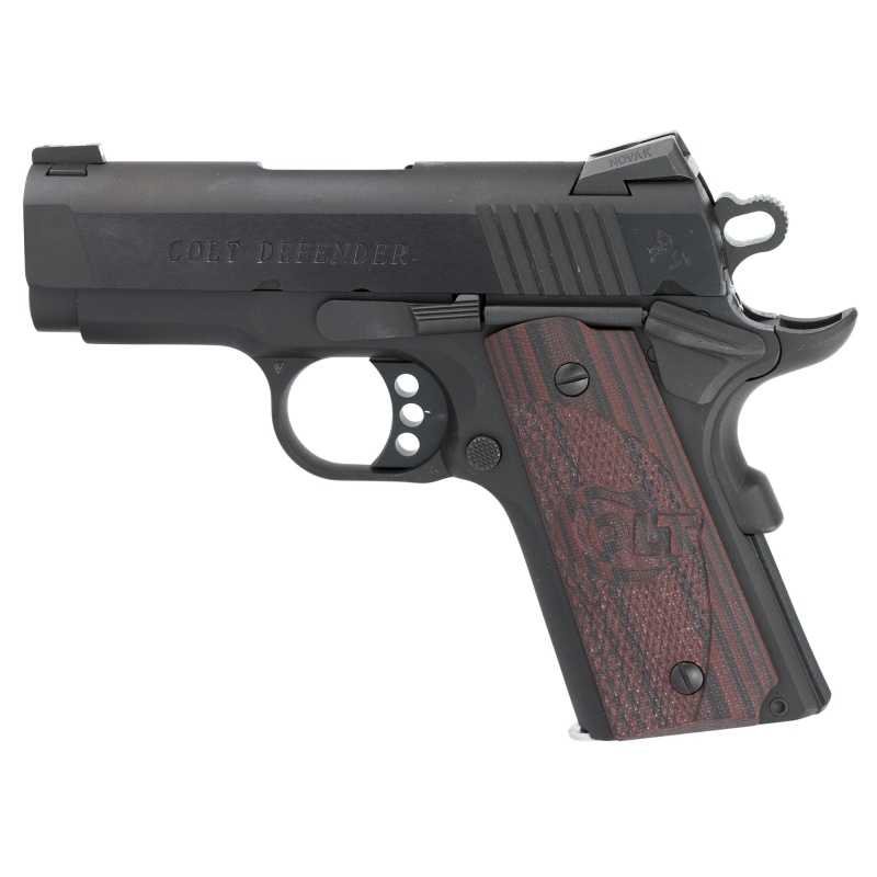 Colt's Manufacturing, Defender, Compact 1911, Semi-Automatic, Metal Frame Pistol, 9Mm, 3" Barrel, Alloy, Blued Finish, G10 Grips, Novak Nights Sights, 8 Rounds, 1 Magazine