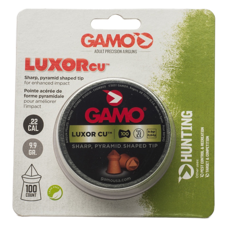 Gamo Usa, Luxor Cu Sharp Pyramid, Pellets, .22 Pellet, Sharp Nose, Tin, 100 Count