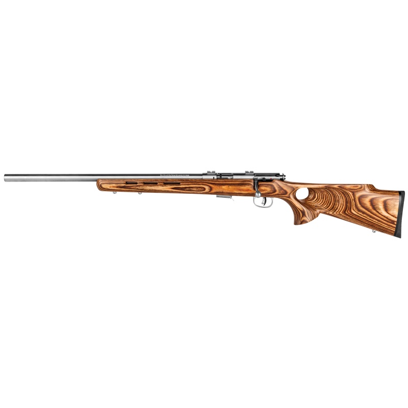 Savage Arms, 93R17 Btvlss, Bolt Action, 17Hmr, 21" Heavy Barrel, Stainless Steel, Brown Laminated Thumbhole Stock, Detachable Box Magazine, 5 Rounds, Left Hand