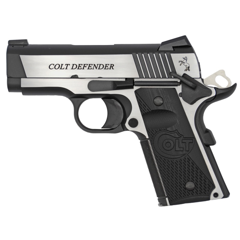 Colt's Manufacturing, Combat Elite Defender, 1911, Semi-Automatic, Metal Frame Pistol, 45Acp, 3" Barrel, Steel, Two-Tone Finish, G10 Grips, Novak Nights Sights, Ambidextrous Thumb Safety, 8 Rounds, 1 Magazine, Upswept Beavertail Grip Safety