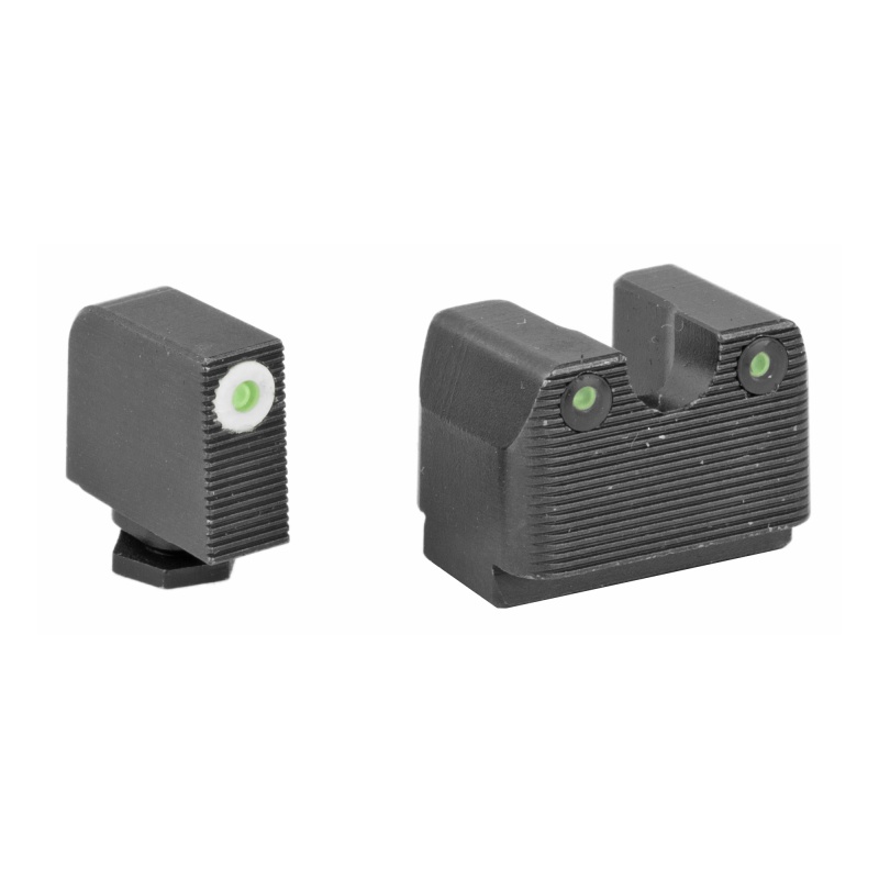 Rival Arms, Tritium 3 Dot Front/Rear Green Night Sight, Fits Glock Mos 17/19, White Front Sight Ring, Black Nitride Quench-Polish-Quench (Qpq) Finish