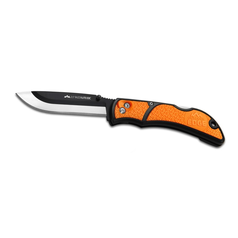 Outdoor Edge, Razor Edc Lite, Folding Knife, Plain Edge, 3.5" Blades, 420J2 Stainless Steel, Orange And Black Handle, Includes (6) Drop Point Blades