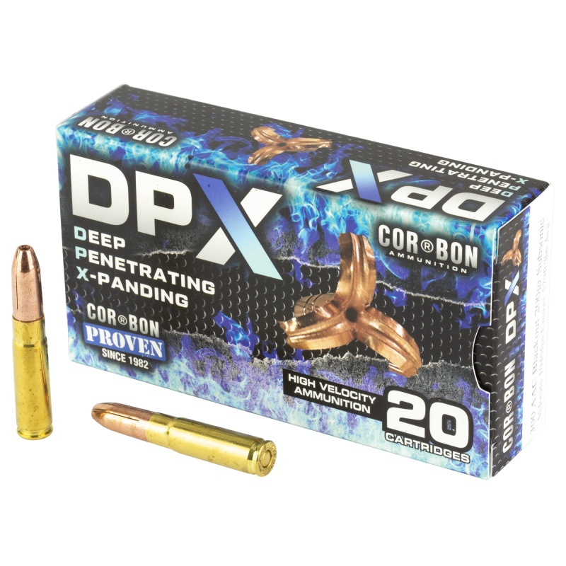 Corbon Ammo, Deep Penetrating X Bullet, Subsonic, 300 Blackout, 200 Grain, Expanding Solid Copper Hollow Point, Box Of 20 Rounds