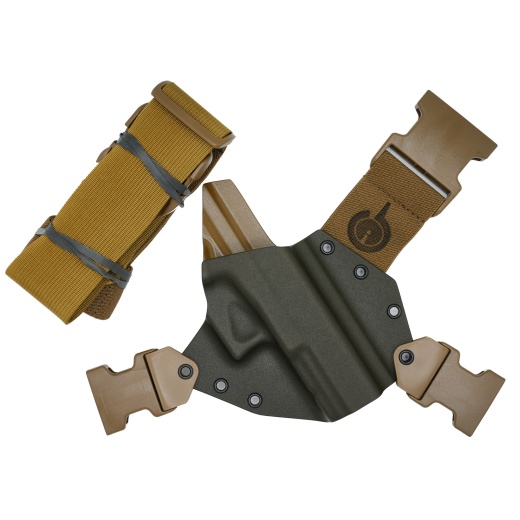 Gunfightersinc, Kenai Chest Holster, Kydex Shell, Nylon Harness, Fits Glock 17/22, Gray Shell, Coyote Brown Harness, Right Hand