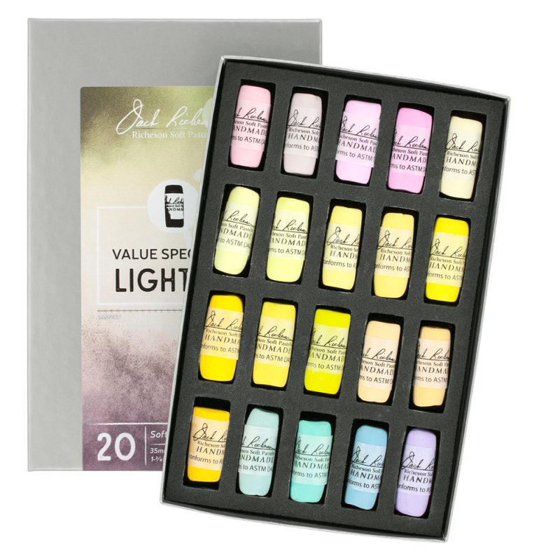 Richeson Soft Handrolled Pastels Set Of 20 - Color: Value Spectrum Lights 4
