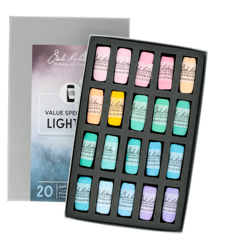 Richeson Soft Handrolled Pastels Set Of 20 - Color: Value Spectrum Lights 1
